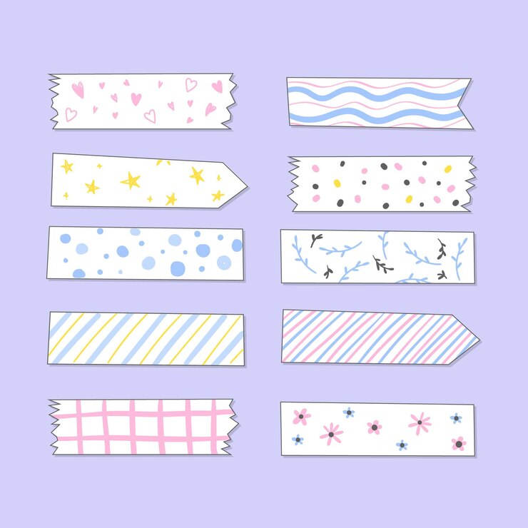 Vector gratuito colección de cintas de washi dibujadas a mano