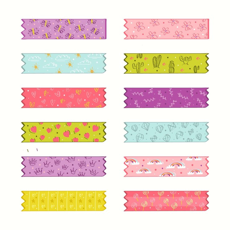 Vector gratuito colección de cintas washi dibujadas a mano