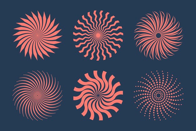 Colección de círculos en espiral de diseño plano