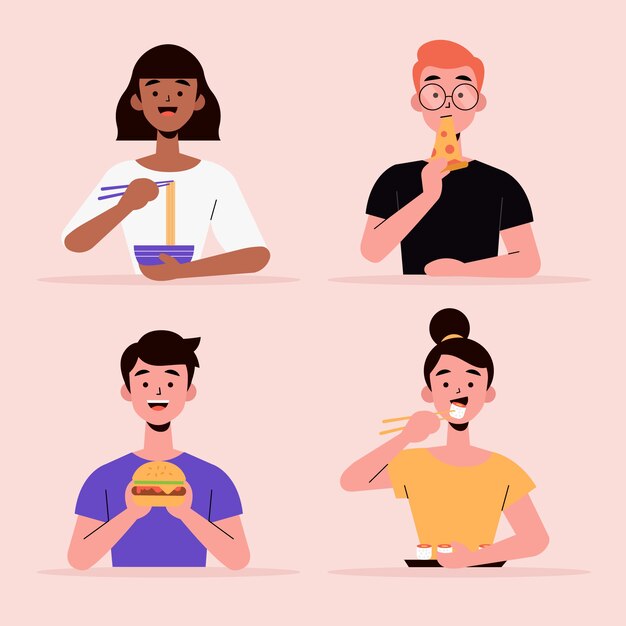 Colección de ciudadanos con comida