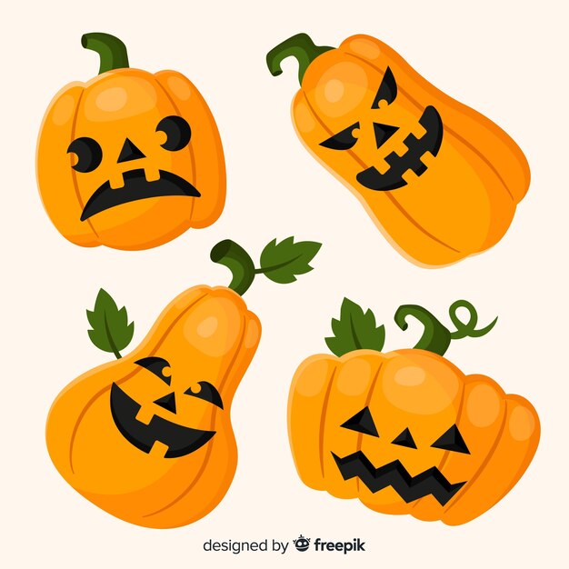 Colección clásica de calabazas de halloween con diseño plano