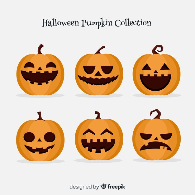 Colección clásica de calabazas de halloween con diseño plano