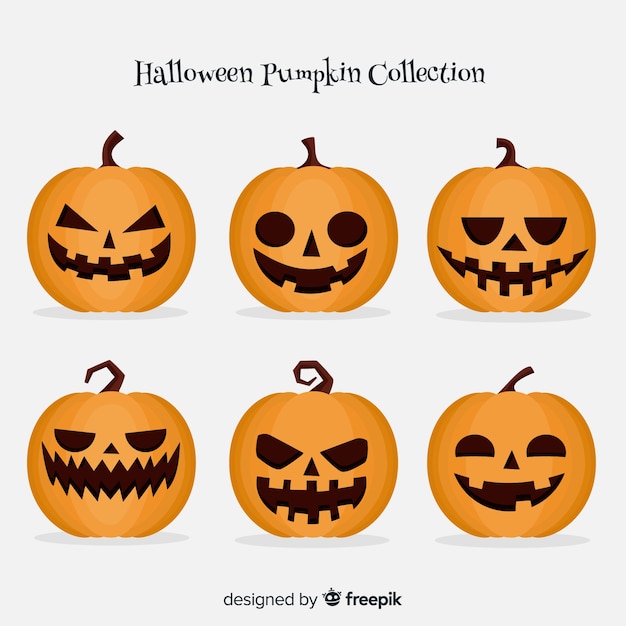 Vector gratuito colección clásica de calabazas de halloween con diseño plano