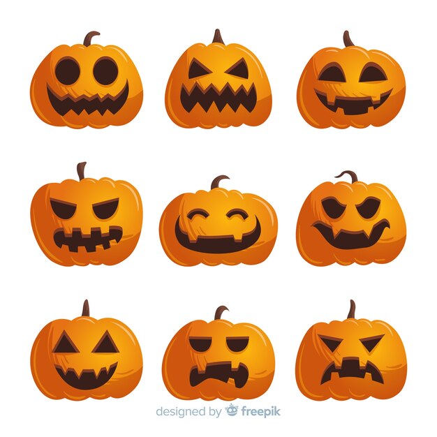 Colección clásica de calabazas de halloween con diseño plano