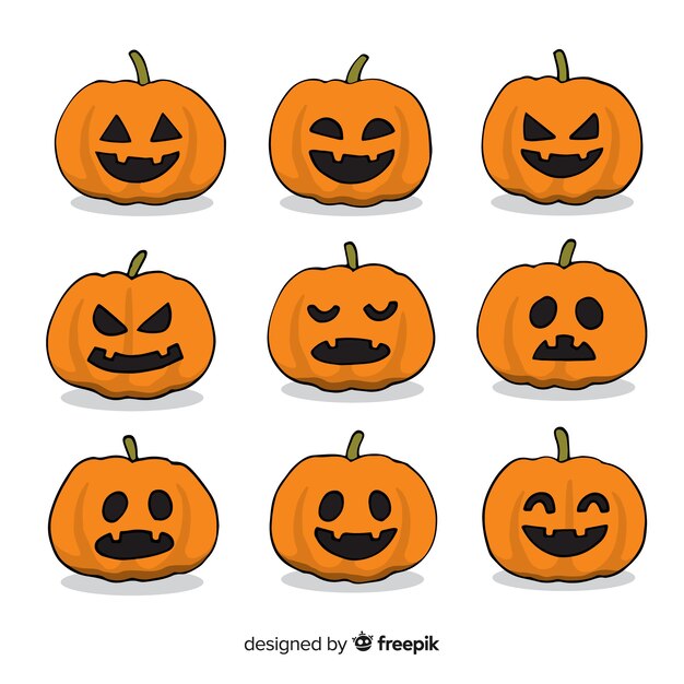 Colección clásica de calabazas de halloween con diseño plano