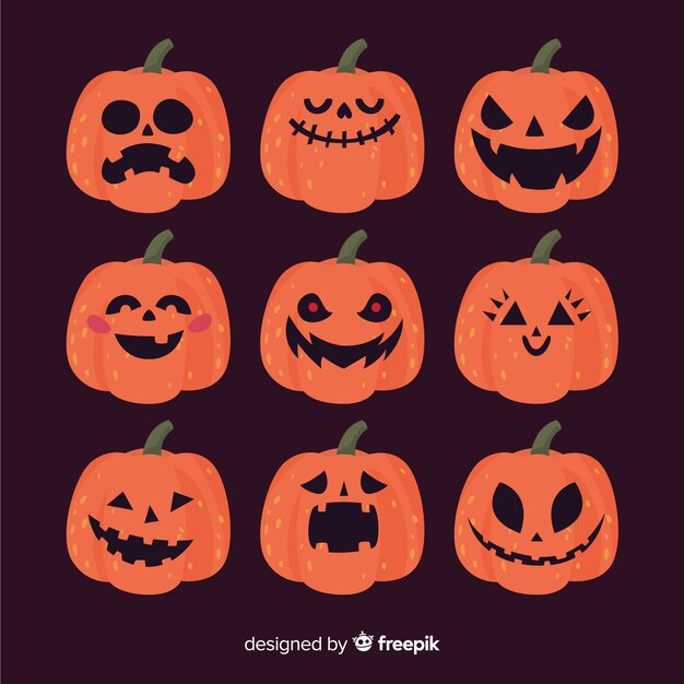 Colección clásica de calabazas de halloween con diseño plano