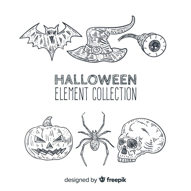 Colección clásica de elementos de halloween dibujados a mano