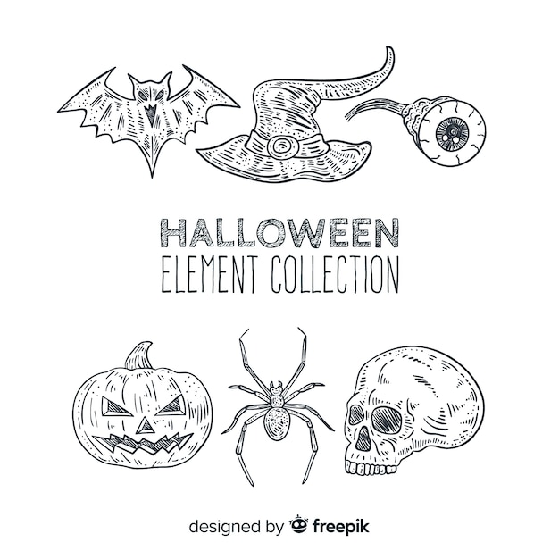 Colección clásica de elementos de halloween dibujados a mano