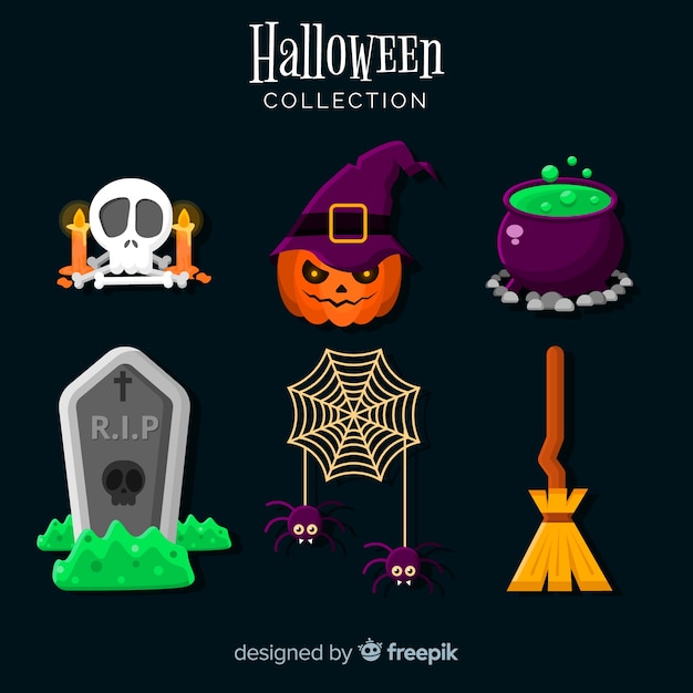 Colección clásica de elementos de halloween con diseño plano