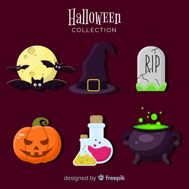 Colección clásica de elementos de halloween con diseño plano