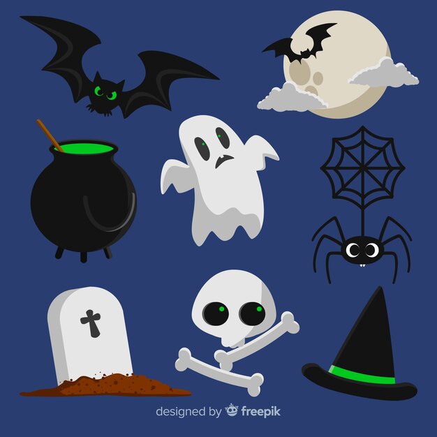 Colección clásica de elementos de halloween con diseño plano