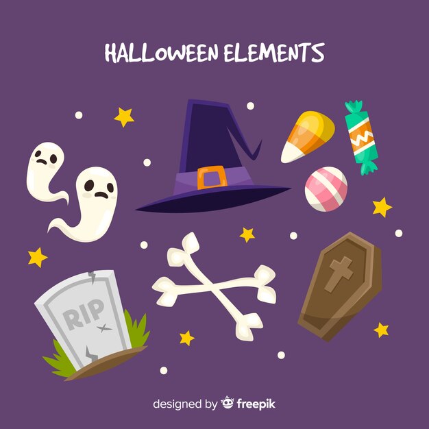 Colección clásica de elementos de halloween con diseño plano