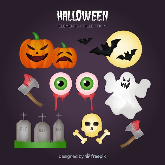 Colección clásica de elementos de halloween con diseño plano