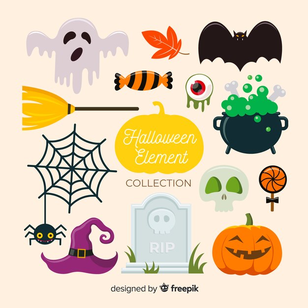 Colección clásica de elementos de halloween con diseño plano