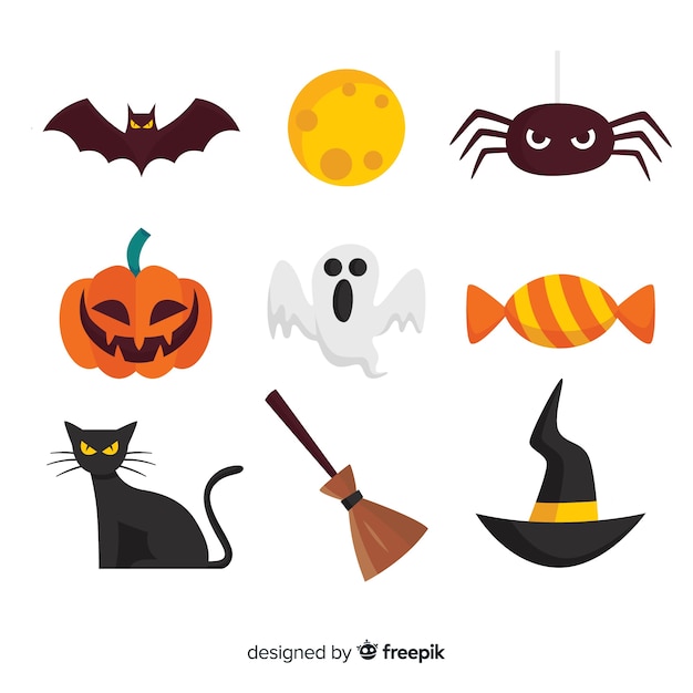 Colección clásica de elementos de halloween con diseño plano