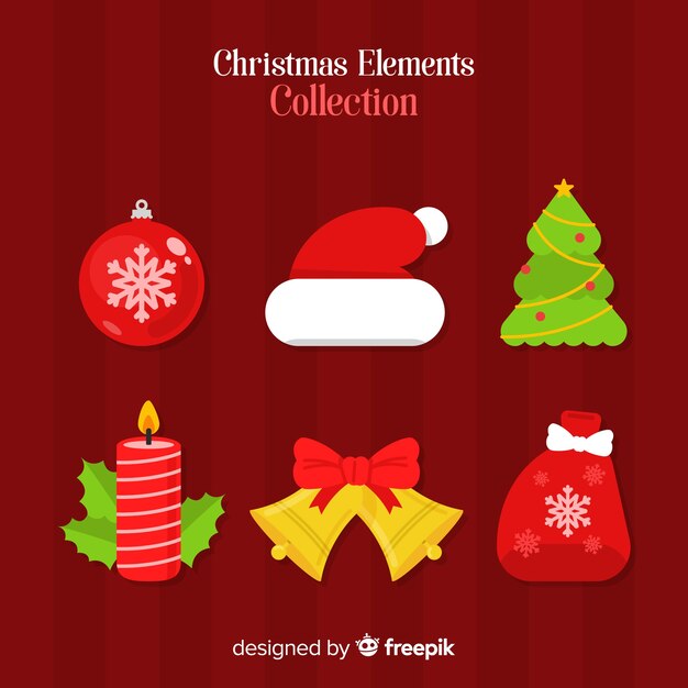 Colección clásica de elementos de navidad con diseño plano