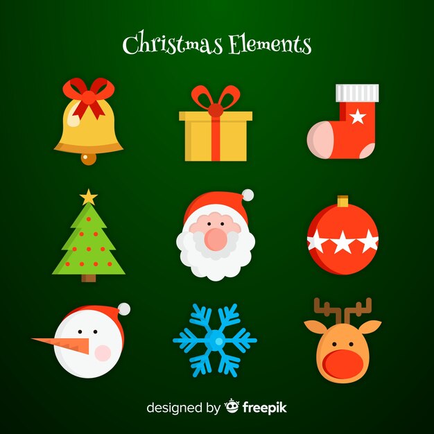 Colección clásica de elementos de navidad con diseño plano