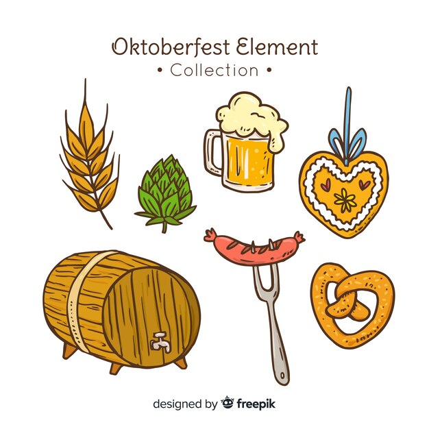 Colección clásica de elementos del oktoberfest dibujados a mano