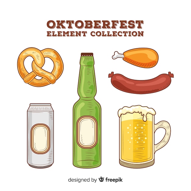 Colección clásica de elementos del oktoberfest dibujados a mano