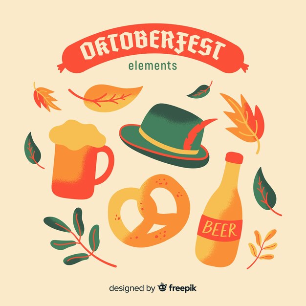 Colección clásica de elementos del oktoberfest dibujados a mano