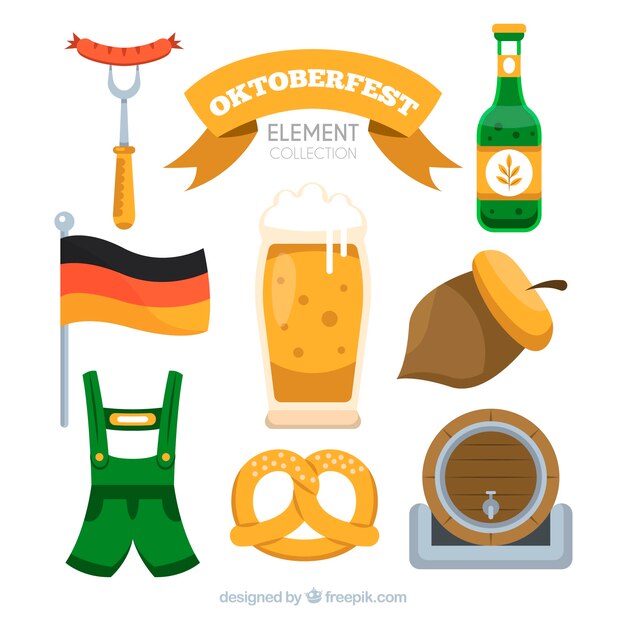 Colección clásica de elementos de oktoberfest con diseño plano
