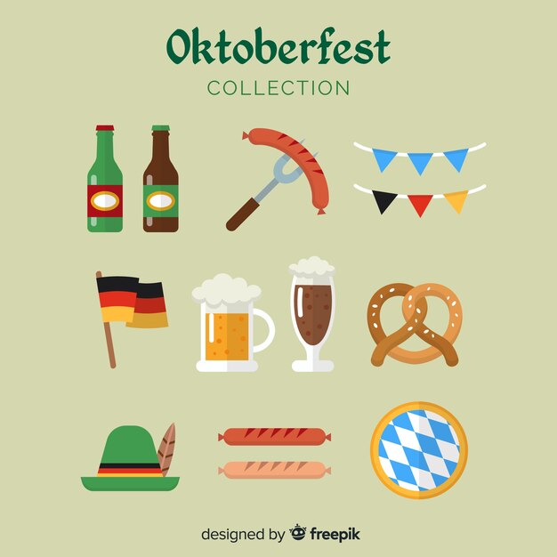 Colección clásica de elementos de oktoberfest con diseño plano