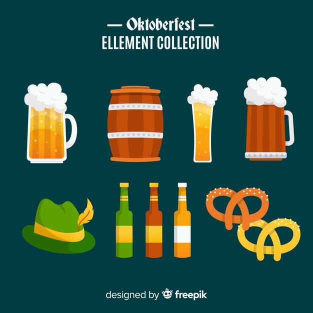 Colección clásica de elementos de oktoberfest con diseño plano