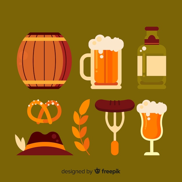 Colección clásica de elementos de oktoberfest con diseño plano