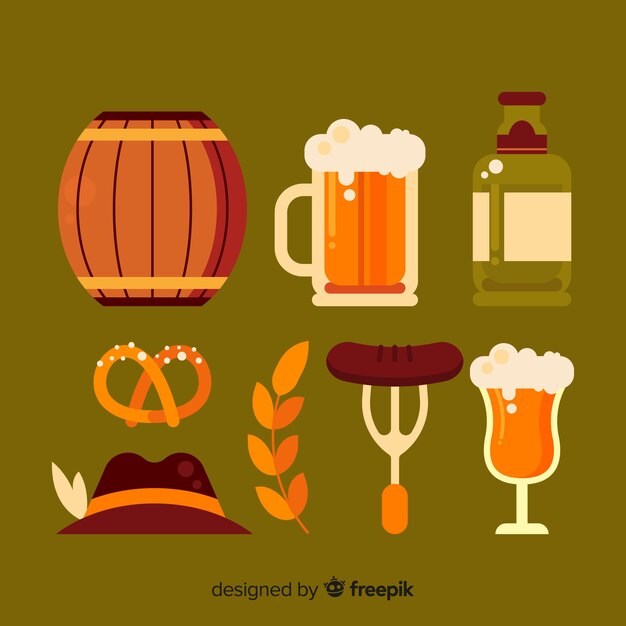 Colección clásica de elementos de oktoberfest con diseño plano