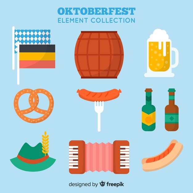 Colección clásica de elementos del oktoberfest con diseño plano