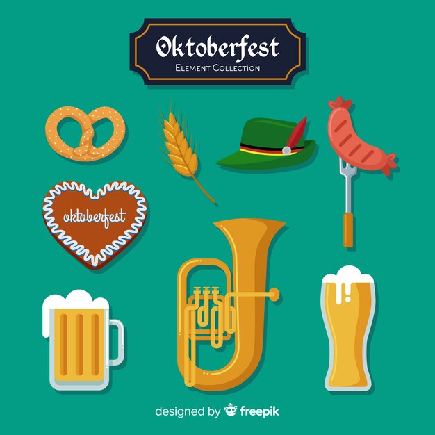 Colección clásica de elementos del oktoberfest con diseño plano
