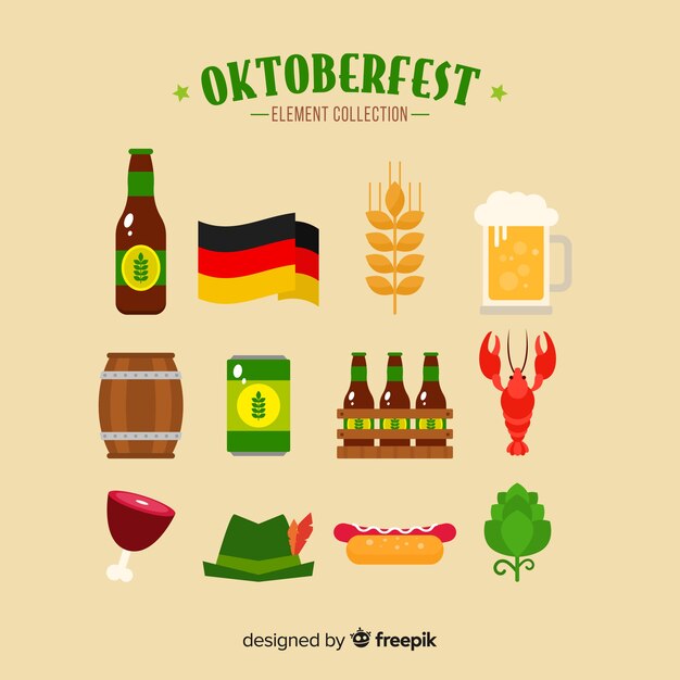 Colección clásica de elementos del oktoberfest con diseño plano