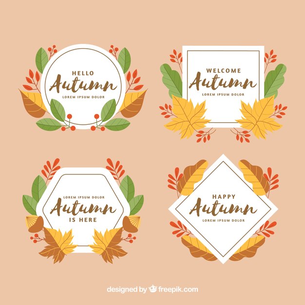 Colección clásica de etiquetas de otoño dibujadas a mano