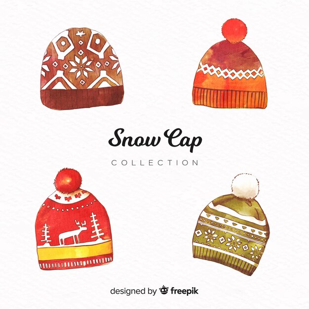 Colección clásica de gorros de invierno en acuarela