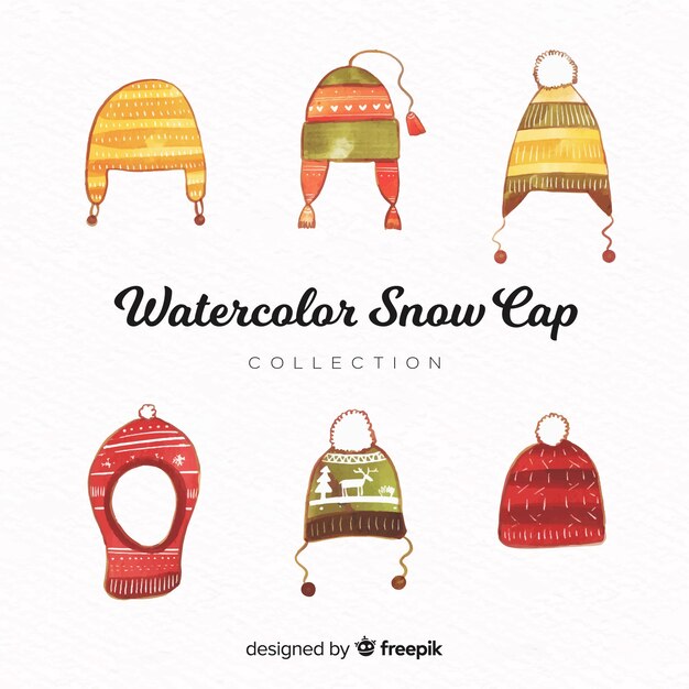 Colección clásica de gorros de invierno en acuarela