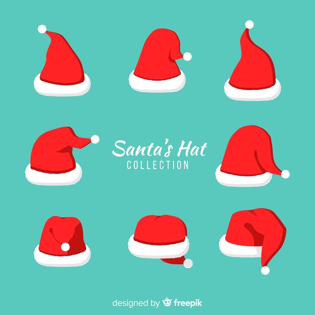 Colección clásica de gorros de santa claus con diseño plano