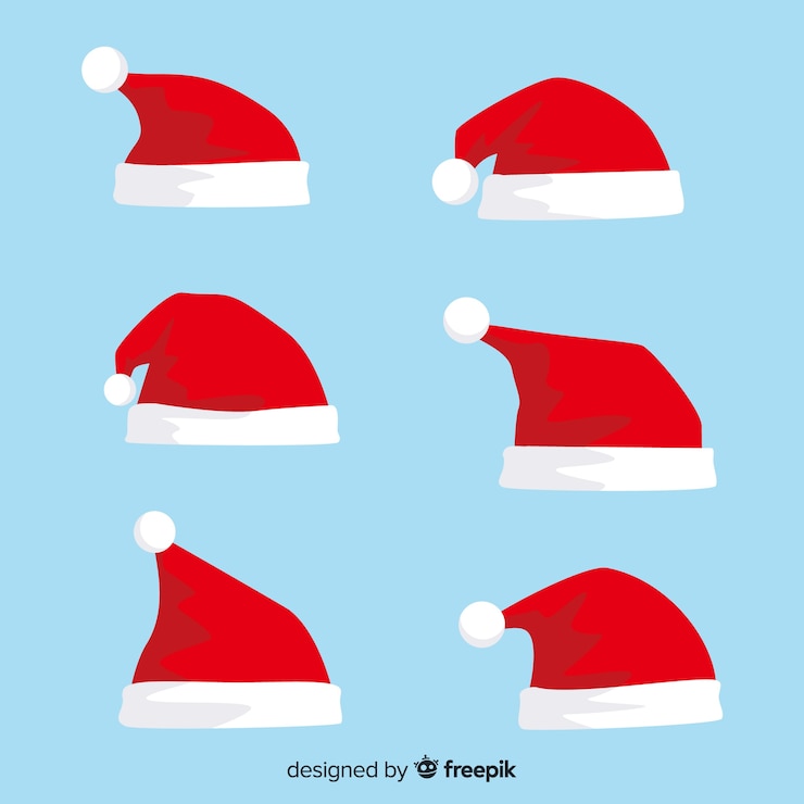 Vector gratuito colección clásica de gorros de santa claus con diseño plano