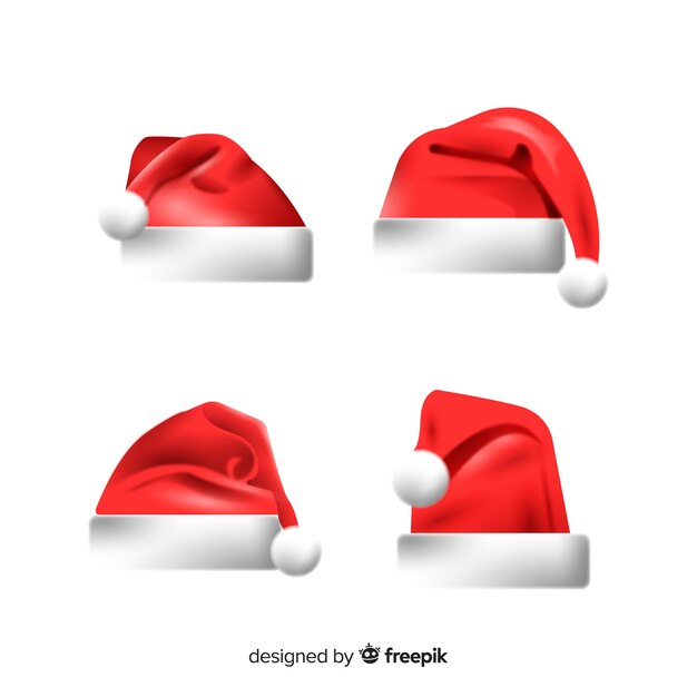 Colección clásica de gorros de santa claus con diseño realista