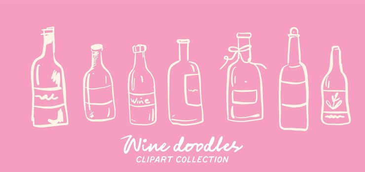 Vector gratuito colección de cliparts de doodle de vino