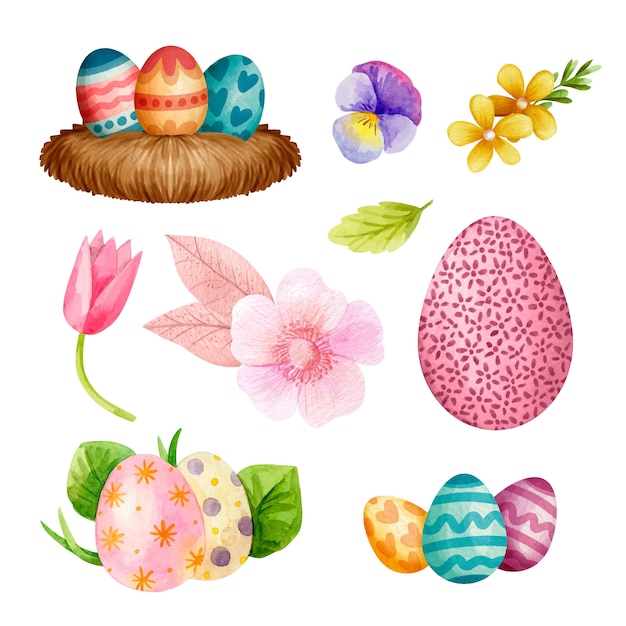 Vector gratuito colección de cliparts de pascua en acuarela