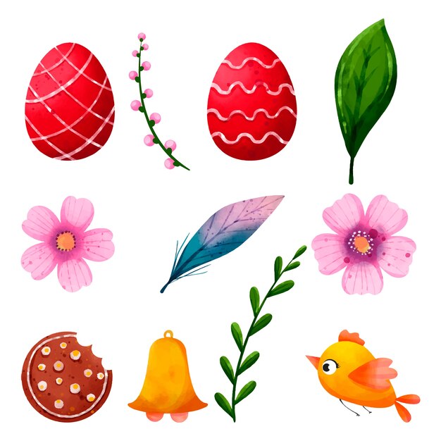 Vector gratuito colección de cliparts de pascua en acuarela