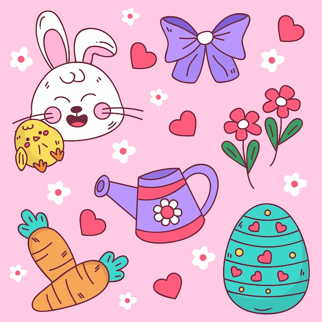 Vector gratuito colección de cliparts de pascua dibujados a mano