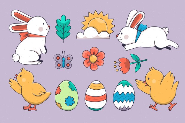 Colección de cliparts de pascua dibujados a mano