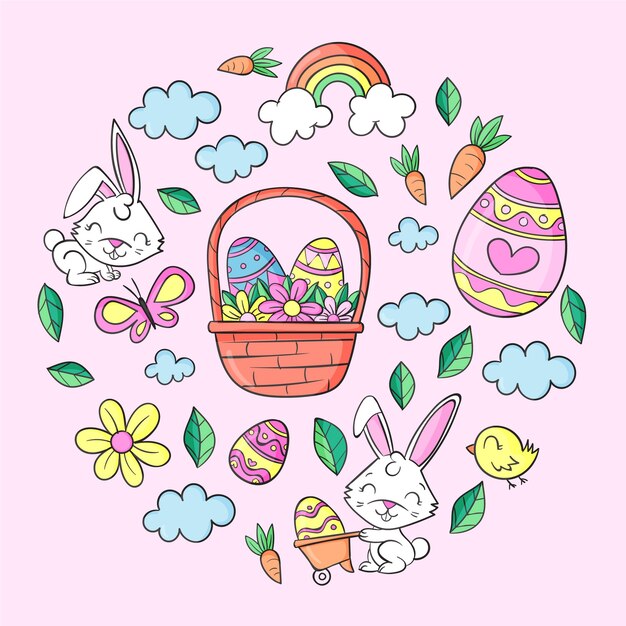 Colección de cliparts de pascua dibujados a mano