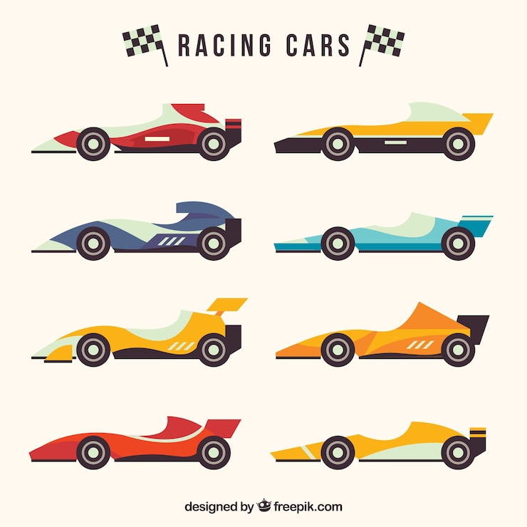Vector gratuito colección de coches de carreras de fórmula 1 diseño plano