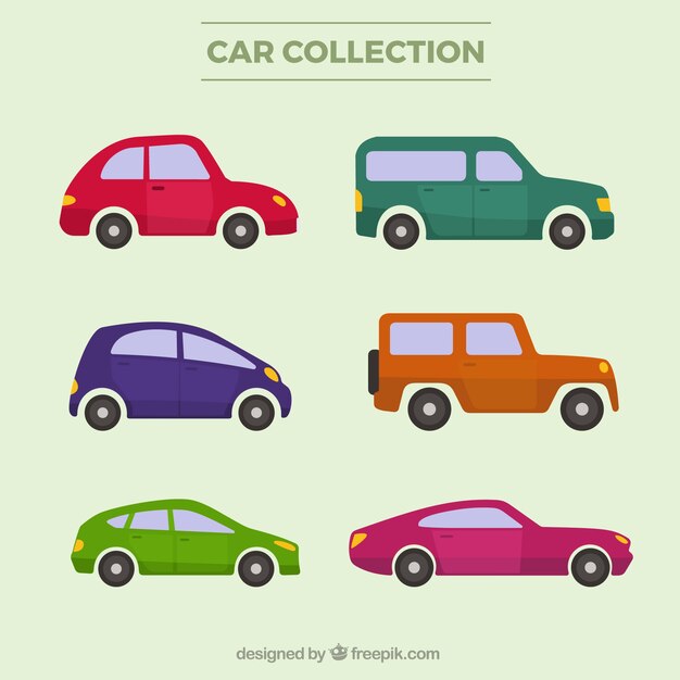 Colección de coches de colores en diseño plano 