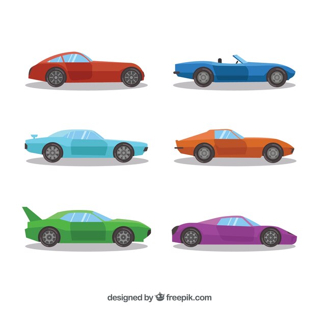 Colección de coches deportivos en diferentes colores