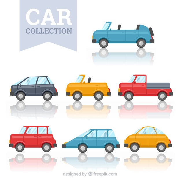 Colección de coches en diseño plano 