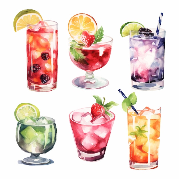 Vector gratuito colección de cócteles de alcohol ilustración acuarela bebidas clipart