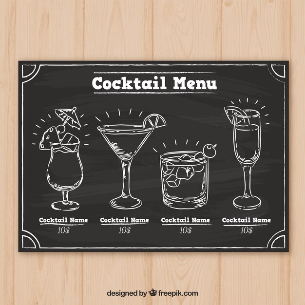 Colección de cócteles en estilo pizarra